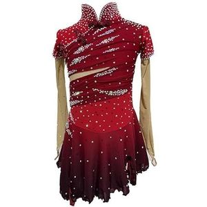 Nnnydjy Meisjes Kunstschaatsjurk Met Kristal Professionele Rolschaatsrok Handgemaakt Gymnastiekwedstrijdkostuum Voor Dames Asymmetrische Zoom,A,11_13Years