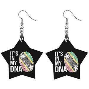 It's In My DNA Saint Kitts en Nevis vlag mode schattige oorbellen grappig geschilderd houten sieraden geschenken voor vrouwen ster