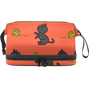 Dubbellaags Cosmetische Tas Kat Draagbare Make-up Tas Reizen Organizer Pouch Voor Vrouwen Meisjes Toiletries Tassen, Meerkleurig, 27x15x14 cm/10.6x5.9x5.5 in, Make-up zakje