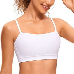 CRZ YOGA Vrouwen Butterluxe Bandeau Sportbeha Verstelbare Bandjes Gevoerde Yogabeha's Vierkante Hals Draadloze Workout Crop Top wit M