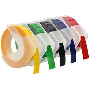Cartridges Kingdom 5 x 9 mm x 3 m Wit op Zwart/Rood/Blauw/Groen/Geel Plastic 3D Reliëftapes Zelfklevende Compatibel met Dymo Embossing Label Makers Omega en Junior
