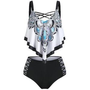 Dames Bikini Set Vrouwen Bikini's Print Badmode Gewatteerde Print Volant Vrouwen Crisscross Push-Up Overlay Badmode Badmode Bikini's Zwempak, Zwart, M