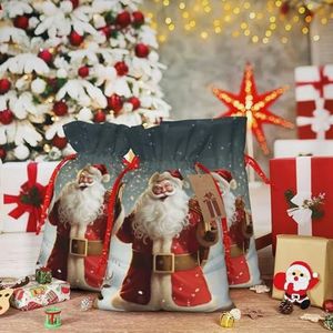 Kerst Trekkoord Gift Zakken Kerst Kerstman Gedrukt Xmas Wrapping Bag Herbruikbare Kerst Goody Bags voor Cadeaus Kerst Vakantie Party Decor