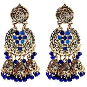 Oorringen Zilver Stud Elegante Damesbloem Goud Jhumka Oorbellen Vintage Etnische Indiase Gypsy Boho Bell Tassel Drop Oorbellen (Kleur: Zilver Rood) (Color : Gold Blue)