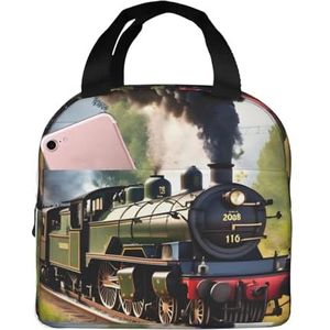 SUHNGE Stoom Kleine Trein Print Geïsoleerde Lunch Tas Rolltop Lunch Box Tote Tas voor Vrouwen, Mannen, Volwassenen en Tieners