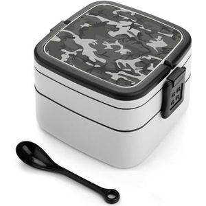 Grijze Camouflage 3 Lagen Bento Box Lunch Bag Salade Lunchbox Stapelbare Maaltijd Prep Containers voor Vrouwen Mannen