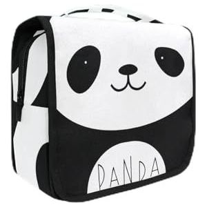 Zwart wit panda cartoon opknoping opvouwbare toilettas make-up reisorganisator tassen tas voor vrouwen meisjes badkamer