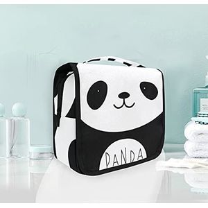 Zwart wit panda cartoon opknoping opvouwbare toilettas make-up reisorganisator tassen tas voor vrouwen meisjes badkamer