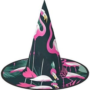 SSIMOO Roze flamingo en bladeren Halloween-feesthoed, grappige Halloween-hoed, brengen plezier op het feest, maken je de focus van het feest