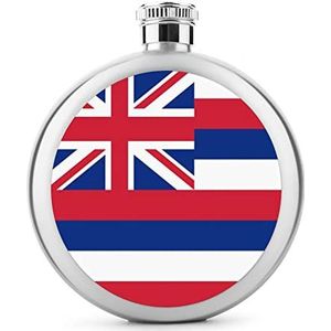 Vlag van Hawaii. Ronde heupfles voor sterke drank draagbare roestvrijstalen zak wijnfles met deksel voor mannen vrouwen 5 oz
