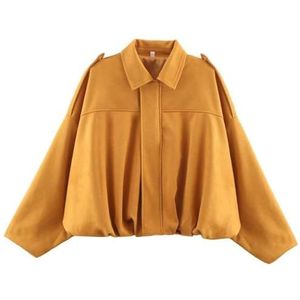 RVUEM Women's Faux Suede Bomber Jacket, Casual Lapel Pilot Cropped Coat, Oversized Long Sleeves, Motorcycle Jackets, 2025 Outerwear,Oranje,L