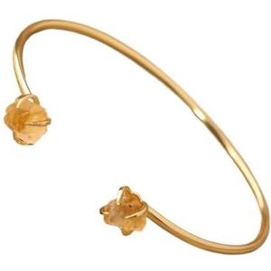 Dames Boheemse gouden manchetarmband armband met 2 edelstenen - Citrien en Rose Crystal - Statement Sieraden Cadeau for tienermeisjes (Color : Citrine)