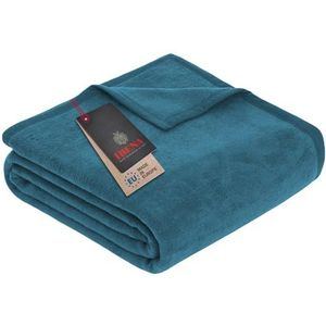 Ibena Porto deken 150x200 cm – katoenmix zacht, warm en wasbaar, knuffeldeken petrol effen