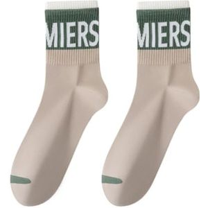 Zweetabsorberende en antibacteriële katoenen sokken for heren, middenbuissokken for lente en zomer, antislipsokken met letters (4 paar)(Color:Khakis)