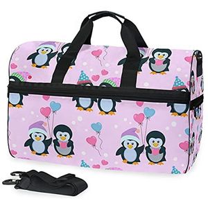 Sport Zwemmen Gymtas met Schoenen Roze Pinguïn Liefde Compartiment Weekender Duffel Reistassen Handtas voor Vrouwen Meisjes Mannen