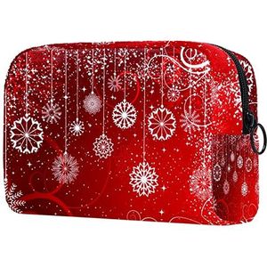 Rode Kerst Winter Abstracte Sneeuwvlokken Patroon Print Reizen Cosmetische Tas voor Vrouwen en Meisjes, Kleine Make-up Tas Rits Pouch Toiletry Organizer, Meerkleurig, 18.5x7.5x13cm/7.3x3x5.1in, Modieus