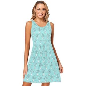 LI ZHI XIN Dames Zomerjurken Ronde Hals Casual A-lijn Mouwloos Vest Jurken met Zakken Abstract Boom Patroon, Meerkleurig, S