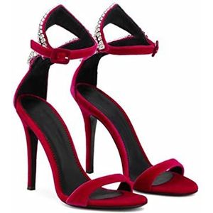 TABKER Sandalen met hak Women's High Heeled Sandals, Spring And Summer Shoes, Classy, Single Layer (Color : K?rm?z?, Size : 34 EU)