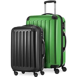 HAUPTSTADTKOFFER - Alex - 2-delige kofferset harde schaal glanzend, middelgrote koffer 65 cm + handbagage 55 cm, 74 + 42 liter, TSA, groen/zwart, 65 cm, Kofferset