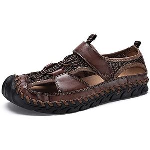 Casual sandalen voor heren, gesloten teen, grote maat, handgemaakte wandelsandalen, echt leer, modieus, backpacken, strandschoenen, Donkerbruin, 46 EU