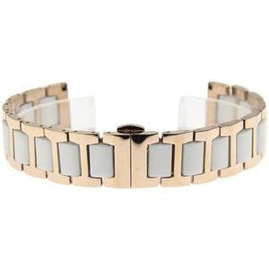 YAGHANG 12 14 16 18 20 22mm Dames Heren Keramische horlogeband Soft Smooth Fill Multi-Design horlogeband roestvrij staal Gemeenschappelijke armbanden(Rose Gold-White,18mm)