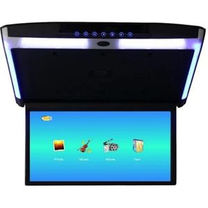 15,6 inch autodakmonitor-tv, neerklapbaar 1080P video HD-scherm MP5-speler IPS-scherm met blauw omgevingslicht(Black)