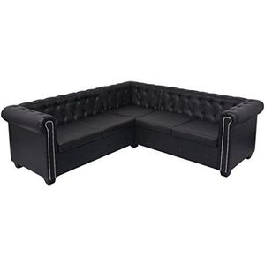 VidaXL Chesterfield sofa 5-zits kunstleer zwart hoekstoel