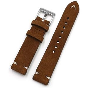 Suède lederen horlogeband 18mm 20mm 22mm 24mm bruin koffie horloges handgemaakte stiksels vervangende polsband (Color : Brown, Size : 20mm)