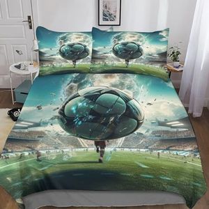 NAYIRI Voetbal beddengoed, dekbedovertrek voor jongens en meisjes, microvezel, 3D-sportdekbedovertrek met verborgen ritssluiting, dekbedovertrek met kussenslopen, kingsize (220 x 240 cm)