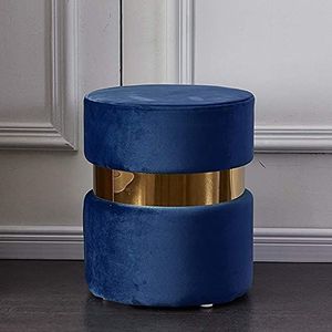 GZDZ Fluwelen Ottomaanse, moderne ronde voetenbank comfortabele gewatteerde gestoffeerde voetenbank getuft dressoir korte kruk (kleur: marineblauw)