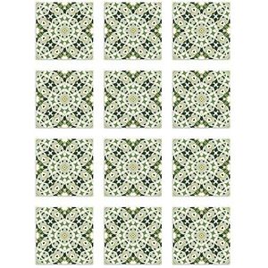 Panorama Zelfklevende Tegels Pak van 48 Tegels van 15x15 cm Hydraulische Oosterse Type Groene - Keuken Tegelstickers - Gevelbekleding - Zelfklevende Wandtegels