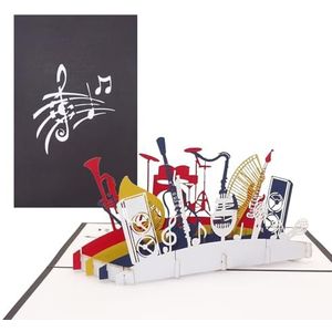 Pop-up kaart ""Orkest - muziekinstrumenten"" - 3D verjaardagskaart, uitnodigingskaart & cadeaubon muziek & instrument - wenskaart, geschenkverpakking & uitnodiging voor concert