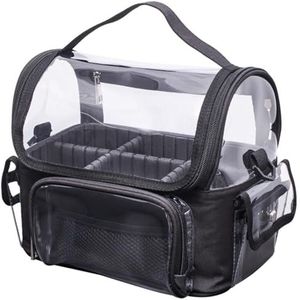 HIOPOIUYT Praktische Vrouwen Transparante Make-up Brush Bag Cosmetische met Verwijderbare Verdelers, Zwart
