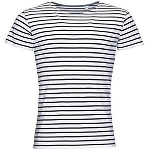 Sols Miles T-shirt, voor heren, gestreept, korte mouwen, wit/marineblauw., M