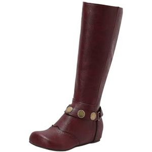 Retro Middeleeuwse Laarzen for Dames Klassieke Lange Laarzen Met Rits PU Leren Rijlaarzen Met Lage Hak 2025 Dames Grote Maten Schoenen for Herfst En Winter(Red,43 EU)
