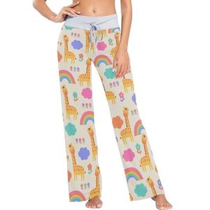 Mnsruu Dames pyjamabroek Leuke Giraffe Regenboog, C81, XL