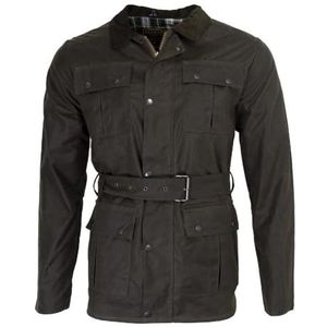 Walker & Hawkes - Heren waxjas - motorjack met ceintuur/4 zakken - olijfgroen - 3XL