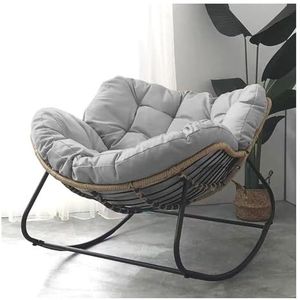 Buitenschommelstoel, extra grote Papasan binnenschommelstoel met gestoffeerd kussen, rotan rieten loungestoel for woonkamer, veranda, patio, tuin