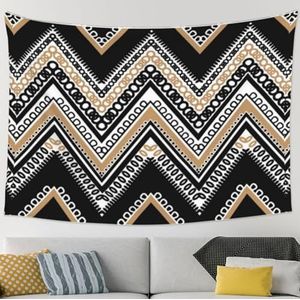 OPSREY Zwart Wit Tan Zigzag gedrukt Tapestry Muur opknoping Muur decor Esthetisch tapijt 229 * 152 cm