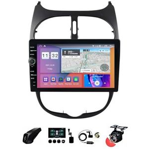 22,9 cm (9 inch) Android 12 Autoradio 2 DIN voor Peugeot 206 2004-2008 met achteruitrijcamera, stuurwielbediening, Bluetooth, GPS, Navi CarPlay, draadloos, FM, WLAN (grootte: S400 4+64G)