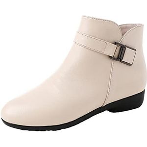Enkellaarsjes Platte Winterlaarzen Voor Dames Warme Rits Zachte Onderkant Puntige Antislip Werk Met Lage Hak Casual,Beige plush,42 EU