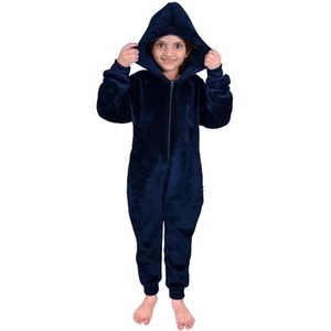 A2Z 4 Kids Meisjes Jongens Effen Fleece Hooded Onesie Zachte Pluizige Loungewear Gezellige Warme Comfortabele All In One Jumpsuit Geschenken voor Kinderen Leeftijd 5-14 Jaar, marineblauw, 13-14 jaar