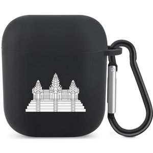Cambodjaanse vlag wapenschild schattig hoesje voor AirPods 2 & 1 schokbestendige beschermende hoofdtelefoon gevallen cover met sleutelhanger voor mannen vrouwen