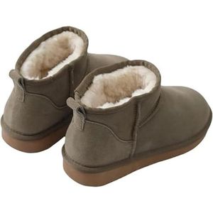 EATAN Dames minilaarzen, klassieke met bont gevoerde minilaarzen, warm bont gevoerde winterlaarzen met anti-slip coating, Kaki, 36 EU