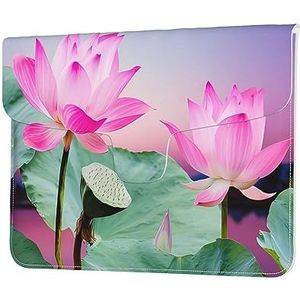 Roze Lotu Bloemen Print Lederen Laptop Sleeve Case Waterdichte Computer Cover Tas Voor Vrouwen Mannen