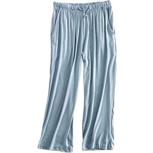 Pyjamabroek Voor Dames,Dames Cropped Pyjamabroek Casual Losse Effen Slaapbroek Zomer Lichtgewicht Zacht Comfortabele Loungebroek Stretch Trekkoord Wijde Pijpen Broek Yoga Broek Nachtkleding,Light Bl