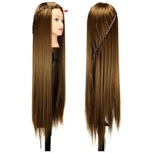 75-80cm Synthetisch haar mannequin poppenhoofd for haarstyling, vrouwelijk hoofd met haarvlechtoefeningen(80CM Doll Head)