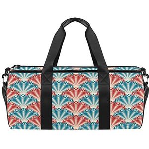 Patroon bloem mandala bloemen licht roze reizen duffle tas sport bagage met rugzak draagtas gymtas voor mannen en vrouwen, Naadloze Patter Pauw Veren Rood Blauw, 45 x 23 x 23 cm / 17.7 x 9 x 9 inch