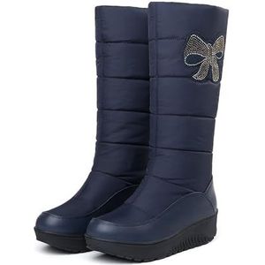 Winterschoenen Warme Damessnowboots Met Pluche Elegante Halfhoge Laarzen Met Strass Strikken Comfortabele Instaplaarzen Waterdichte Katoenen Donslaarzen for Buitenshuis (Color : Blue, Size : 39 EU)