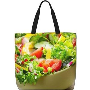 ZaKhs Kleurrijke Diverse Salade Print Vrouwen Tote Bag Grote Capaciteit Boodschappentas Mode Strand Tas Voor Werk Reizen, Zwart, Eén maat